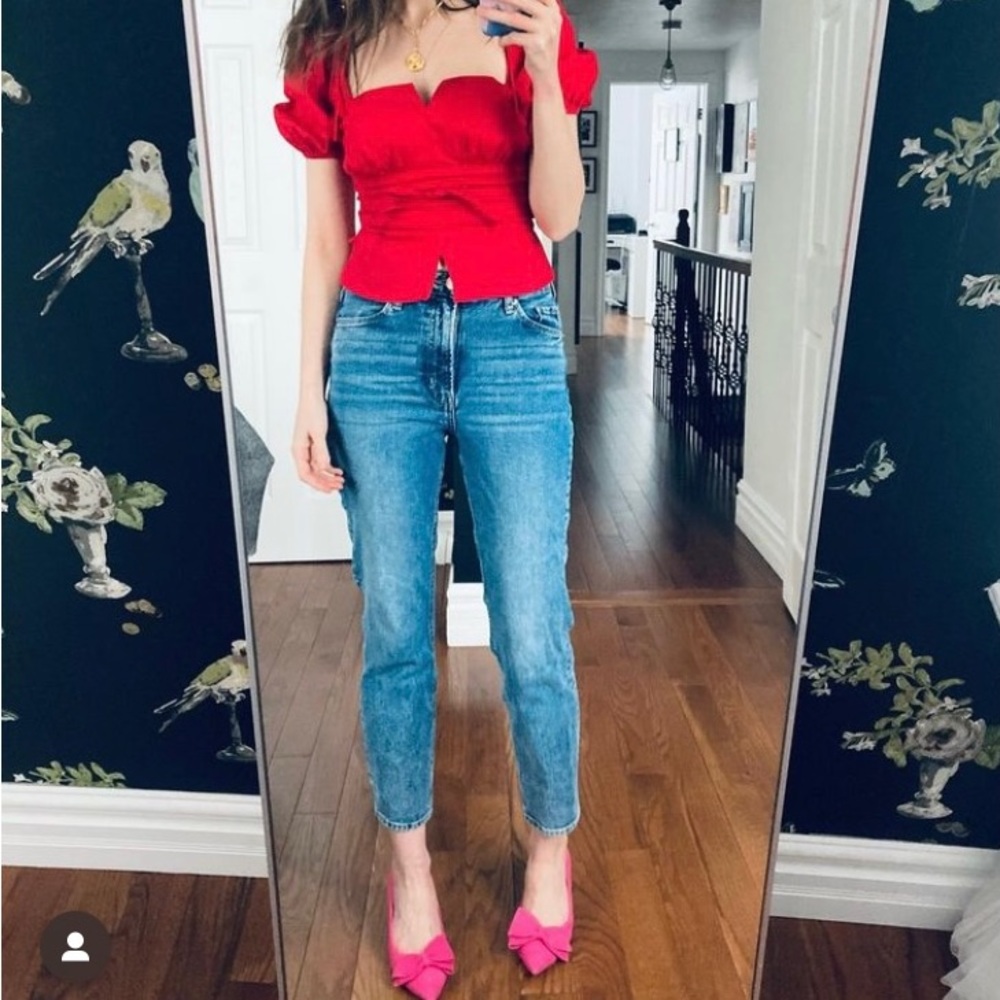 Reformation Red Puff Sleeve Top
